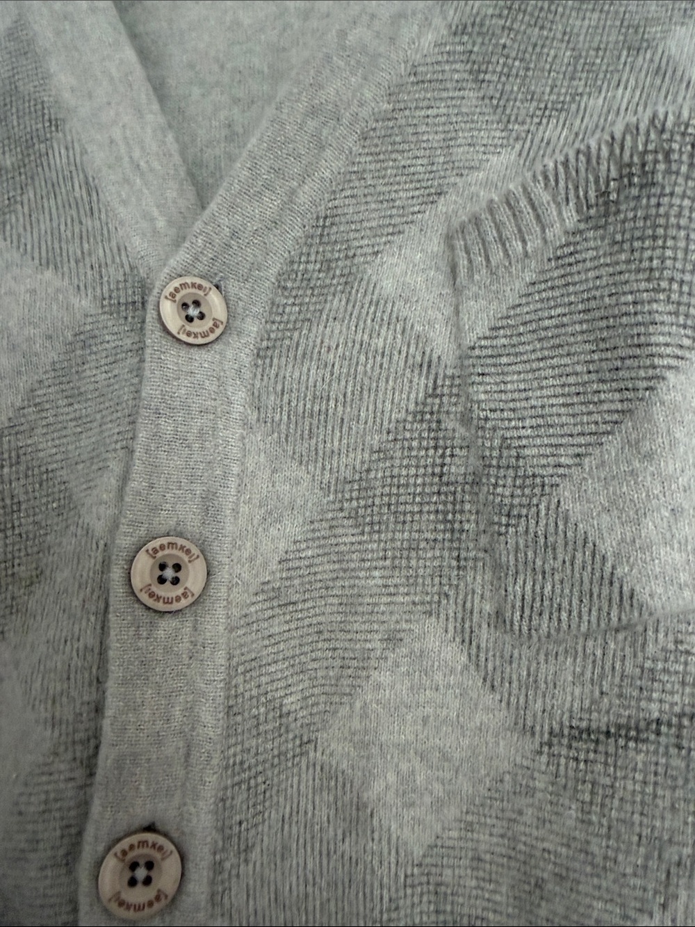 Aemkei gray plaid button cardigan lambswool and angora men’s size S - Picture 4 of 6